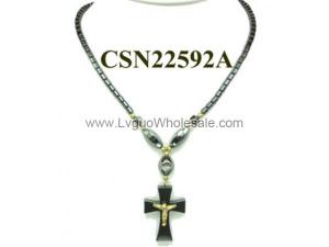 Hematite Cross Pendant Beads Stone Chain Choker Fashion Women Necklace